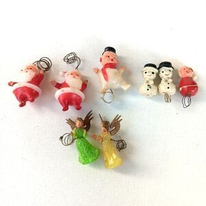 Miniature Christmas Hard Plastic Ornaments Wired Picks Holiday Lot of 8 Santa